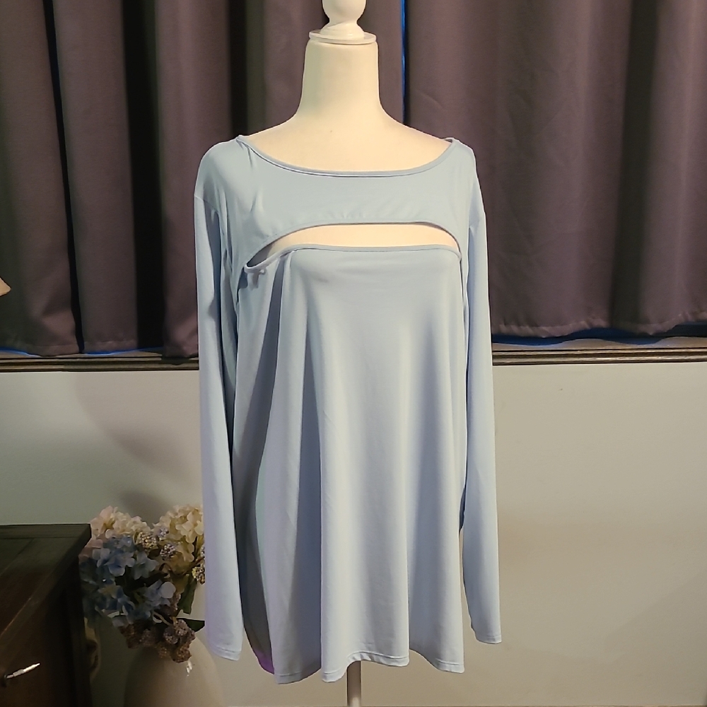 Nine Weat Light Blue Long Sleeve Cutout Top 4X